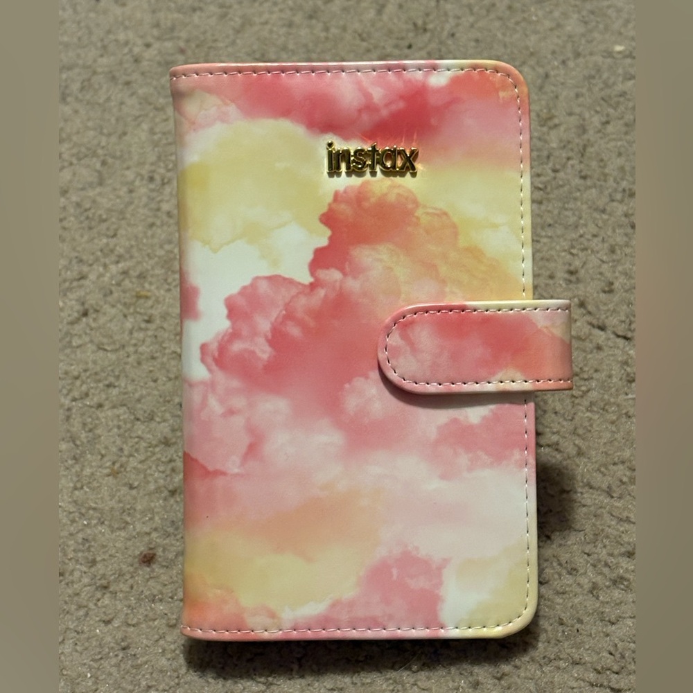 NWOT instax small photos photo album with pink and yellow/orange hue
